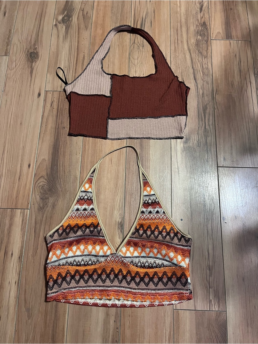 SHEIN Rust & Beige Colorblock Knit Crop Top Set